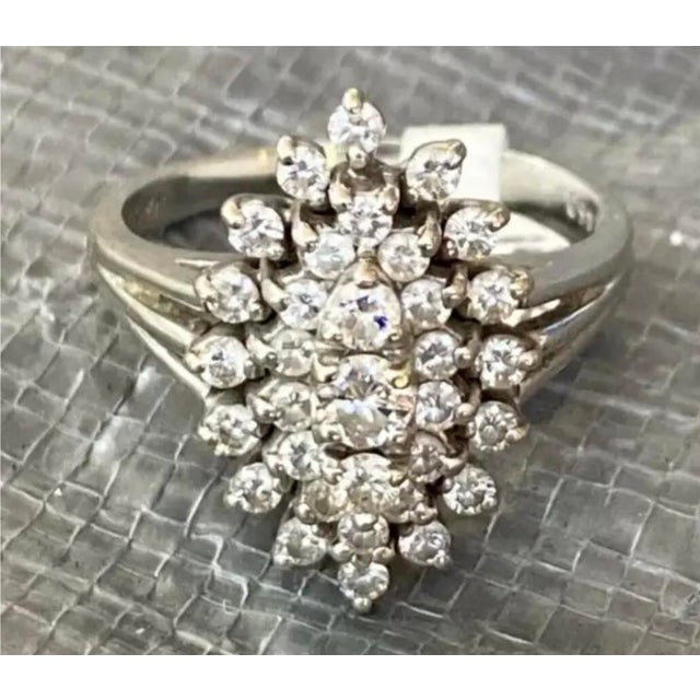 Mid 20th Century 14k White Gold Diamond Cluster Cocktail Ring For Sale - Image 5 of 5