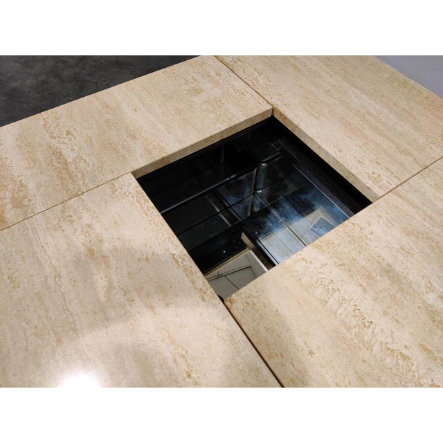 Glass Vintage Travertine Hidden Bar Coffee Table, 1970s For Sale - Image 7 of 10