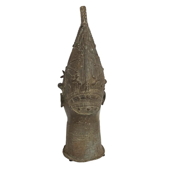 Metal Vintage Large Benin Bronze Head of a Queen Nigeria 21.5" H For Sale - Image 7 of 8