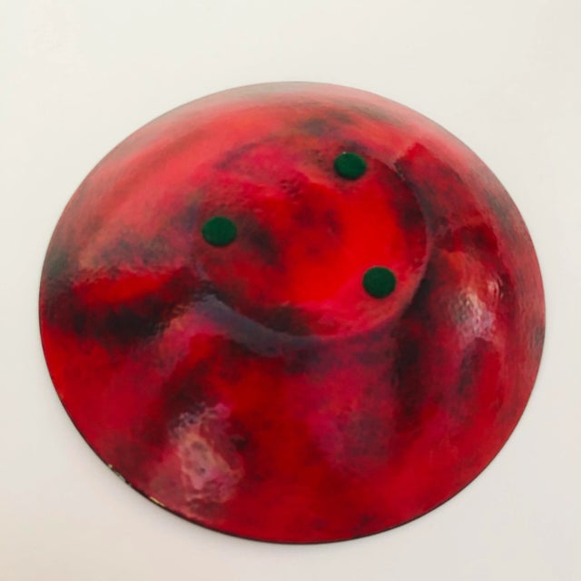 Midcentury Red & Black Enamel Decorative Dish / Plate For Sale - Image 4 of 5