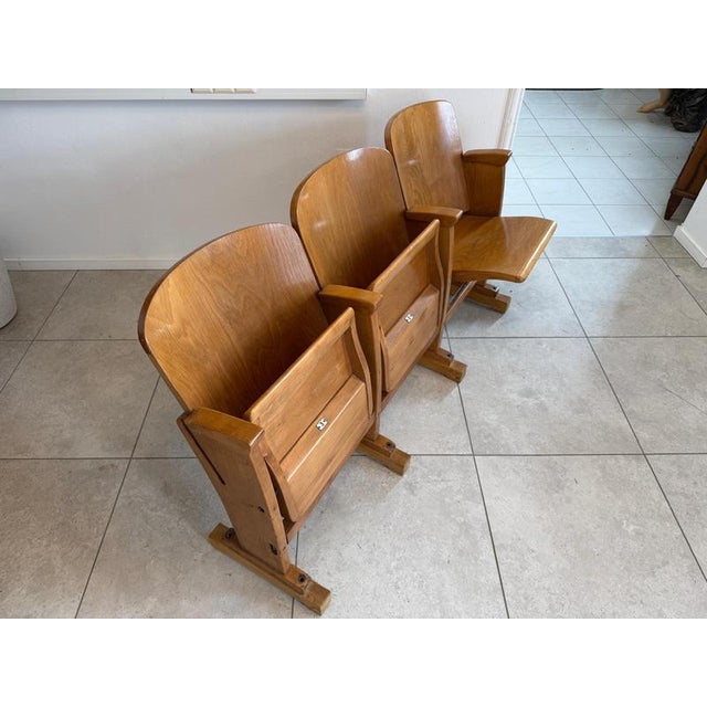 Wood Cinema Folding Chair Row, 1950s For Sale - Image 7 of 17