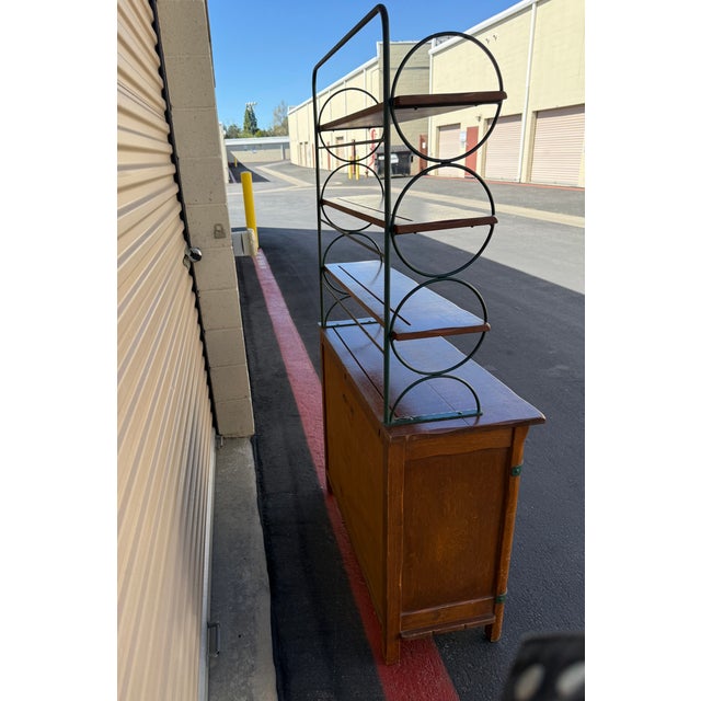 1940s Monterey Furniture Company Maple Baker’s Rack/Hutch With Green Wrought Iron and Shelving For Sale - Image 12 of 14