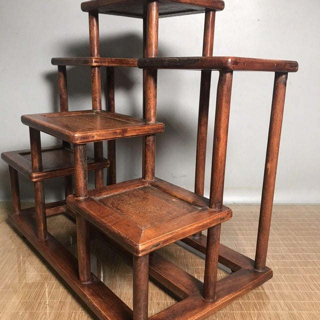 Wood Vintage Chinese Huali Rosewood "Staggered" Tabletop Display Stand (Curio Shelf) For Sale - Image 7 of 9