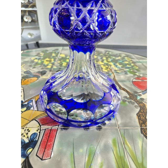 Large Cobalt Blue Cut Crystal Vase from Les Grands Ducs, 1980s For Sale - Image 10 of 12