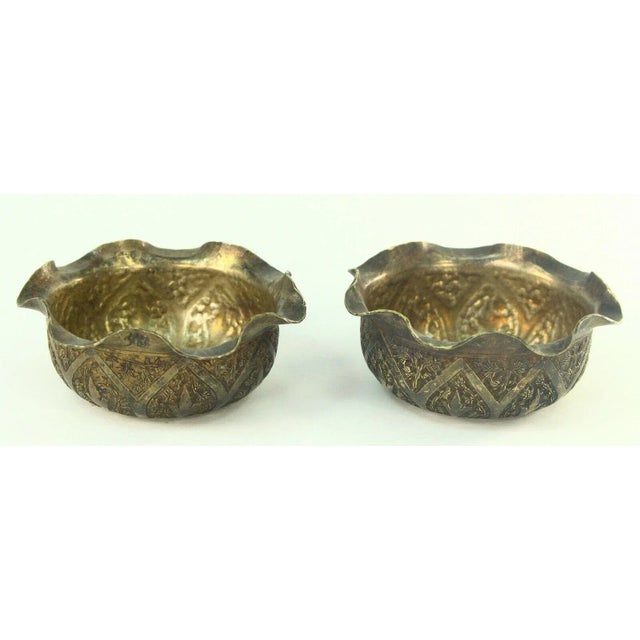 Antique Egyptian Silver Hand-Tooled Spice Urns or Open Salt Cellars- a Pair For Sale - Image 9 of 9