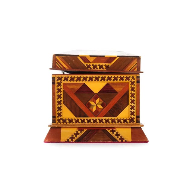Wood Vintage Geometrical Design Wooden Jewelry Box For Sale - Image 7 of 9