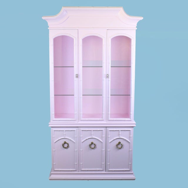Late 20th Century Late 20th Century Pink Faux Bamboo Pagoda Top Cabinet For Sale - Image 5 of 7