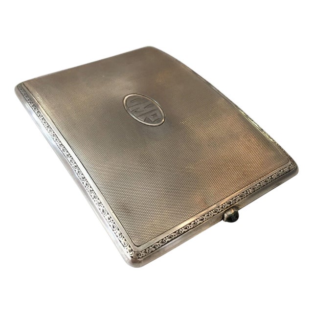 1920s Early Century Art Nouveau German Sterling Silver Cigarette Case With a Sapphire Stone For Sale