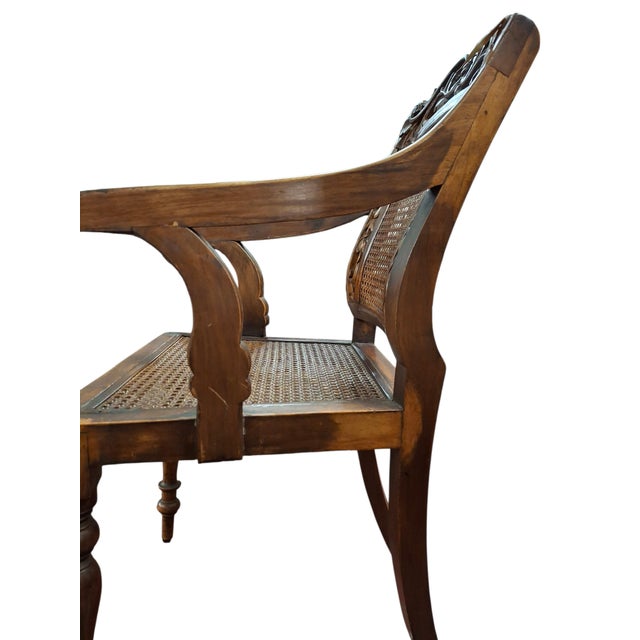 Pair of Caned & Carved Wood Arm Chairs For Sale - Image 14 of 18