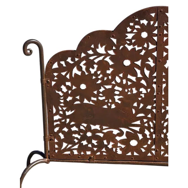 Mission Vintage Pierced Iron Fireplace Screen From Mexico For Sale - Image 3 of 7