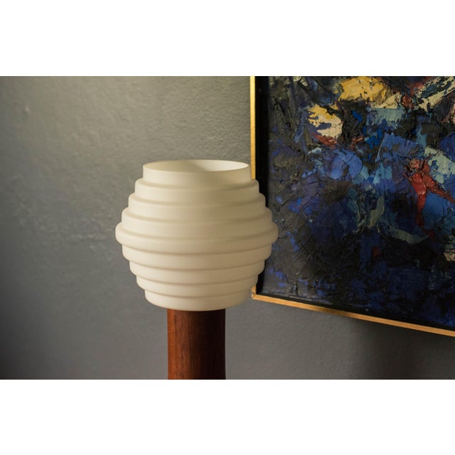 Vintage Sculptural Scandinavian Walnut and Glass Accent Table Lamp For Sale - Image 4 of 15