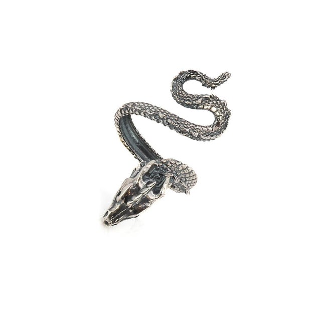 Emerald Sterling Silver Rebirth Snake Ring, Size 5 For Sale - Image 8 of 11