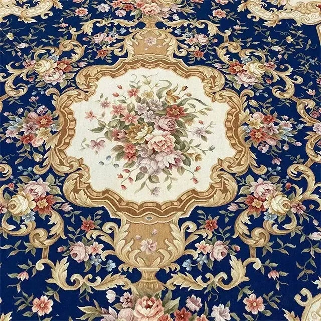 Navy Blue 1990s Handwoven French Style Aubusson Area Rug 9’0″ X 12’0″ For Sale - Image 8 of 12