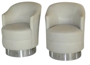 1970s Karl Springer Attributed Swivel Chairs With Fat Chrome Bases - Set of 2