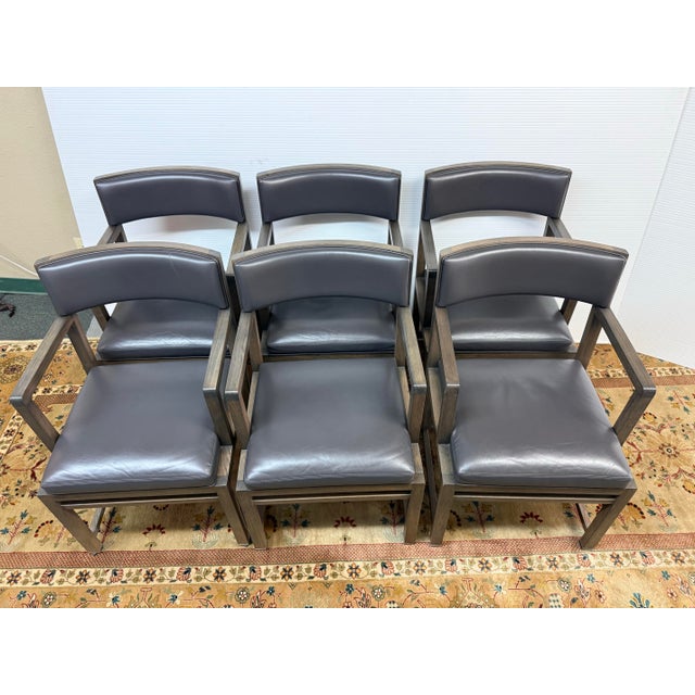 Wood Antonio Citterio for Maxalto + B&b Italia Simplice Leather Arm Chairs, Set of Six For Sale - Image 7 of 12