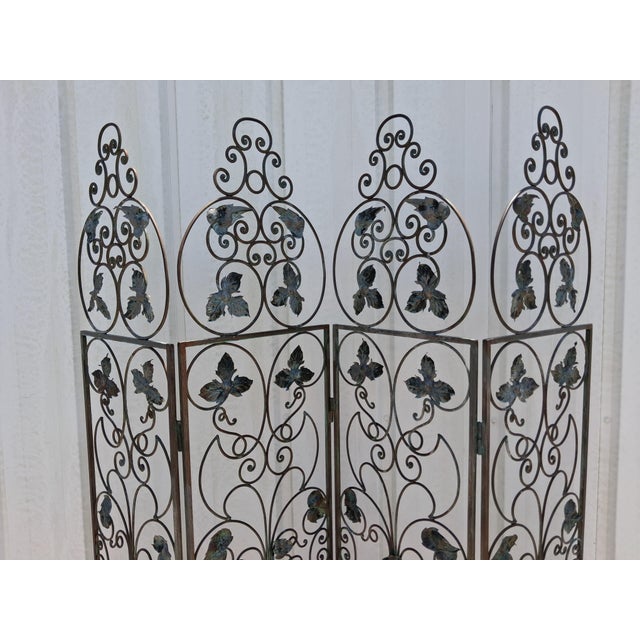 Shabby Chic Antique 4 Panel Iron Screen. For Sale - Image 3 of 15