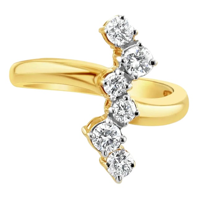 Vertical Diamond Cocktail Ring .75cttw 14k Yellow Gold, Size 4 For Sale