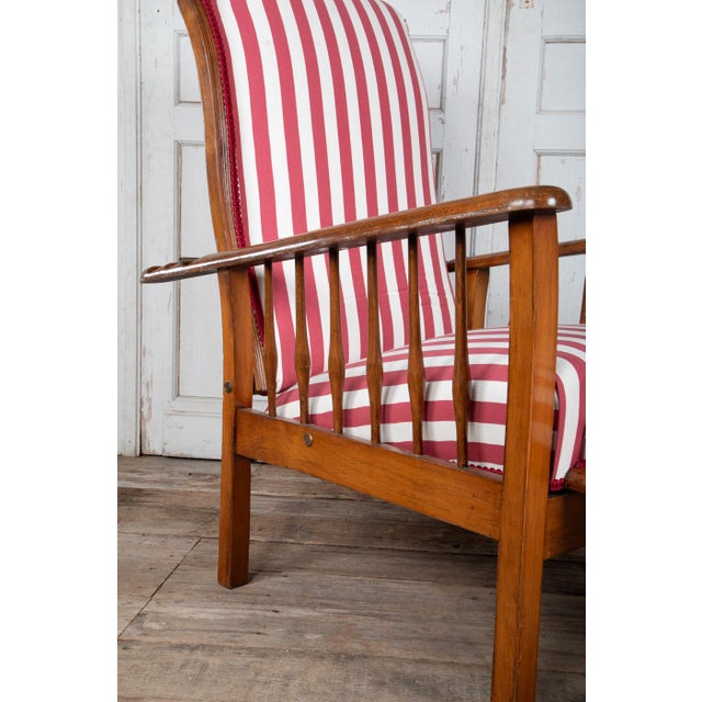 French 1920s French Morris Reclining Chair With Red Stripe Cushions For Sale - Image 3 of 10