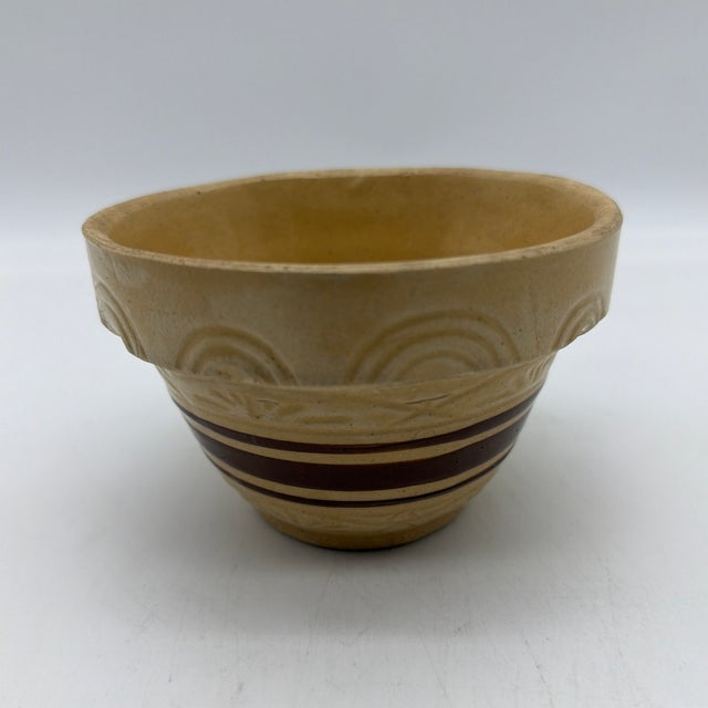A Very Nice Small Sized Yellow Ware Mixing Bowl With a Brown Band Decoration, 1890’s For Sale - Image 12 of 12