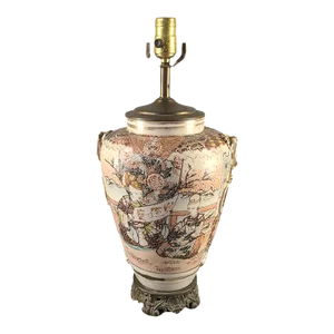Early 20th Century Ornate Japanese Satsuma Vase Converted Into Lamp Figural Immortals