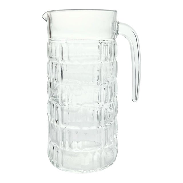 Vintage Geometric Grid Plaid French Glass Martini Alcohol Mixing Pitcher For Sale