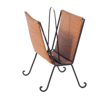 Danish Iron and Rattan Magazine Rack, 1940s For Sale