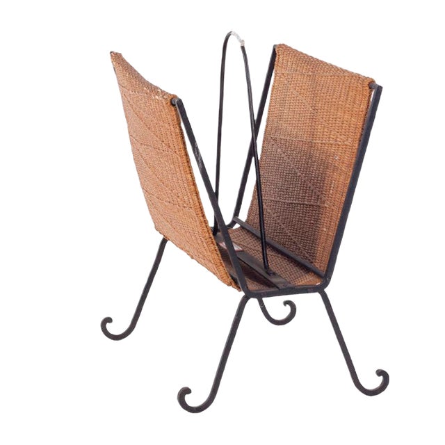 Danish Iron and Rattan Magazine Rack, 1940s For Sale