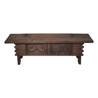 1960s Mid-Century Mexican Storage Bench or Trunk With Carved Animals For Sale