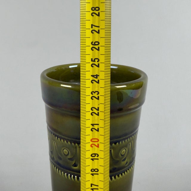 Vintage Iridescent Green Majolica Ceramic Vase from Facs San Marino, 1960s For Sale - Image 10 of 11