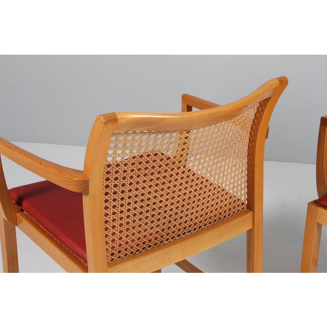 Red Armchairs in Elm, Cane and Leather by Ditte Heath for Søren Horn, 1960s, Set of 2 For Sale - Image 8 of 10