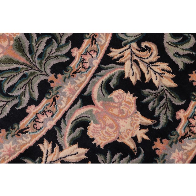 Textile Shabby Chic 1990's Floral Tulip Pak-Persian Black/Tan Wool Round Rug- 8'0'' X 8'2'' For Sale - Image 7 of 9