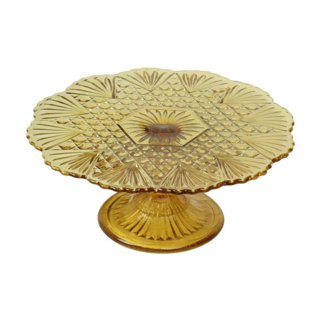 Art Deco Amber Cake Stand in Pressed Glass, 1930s For Sale - Image 12 of 14