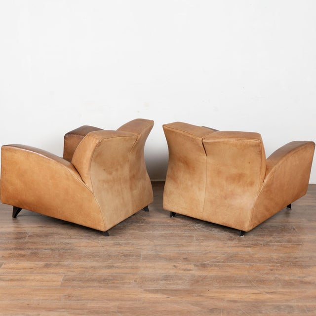 Mid Century Modern Pair of Large Cognac Leather Club Chairs For Sale - Image 17 of 17
