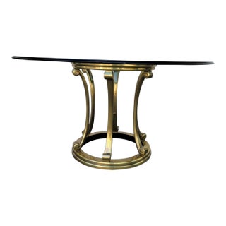 1970s Hollywood Regency Mid Century Modern Brass and Glass Dining Table. For Sale