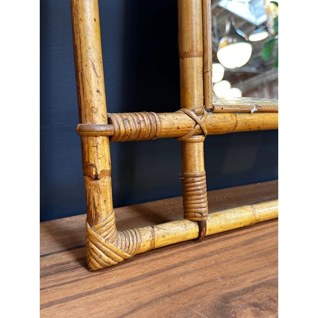 Vintage Italian Square Bamboo Wall Mirror 1980s For Sale - Image 4 of 7