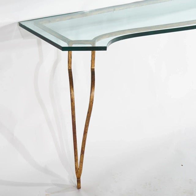 Metal Italian Gold Gilt Wrought Iron Console Table with Glass Top 20th Century For Sale - Image 7 of 11