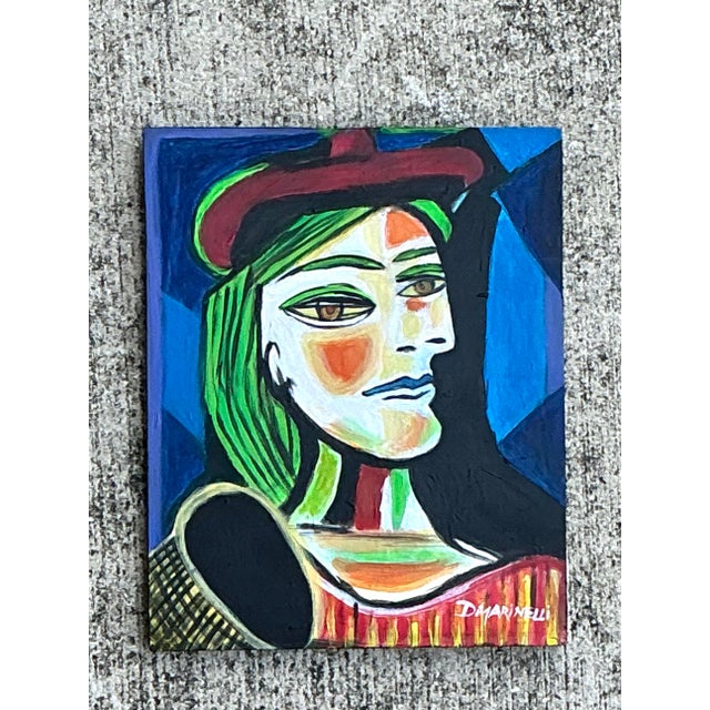 Vintage Cubist Original Oil Portrait on Board For Sale - Image 12 of 12