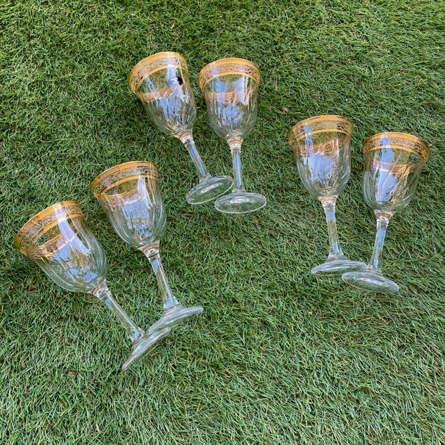 1980s Vintage Gilded Venetian Inspired Stemware Wine Glasses- Set of 6 For Sale - Image 4 of 8