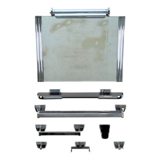 Art Deco Chrome Bathroom Mirror with Accessories from E.P. Milano, 1930s, Set of 8 For Sale