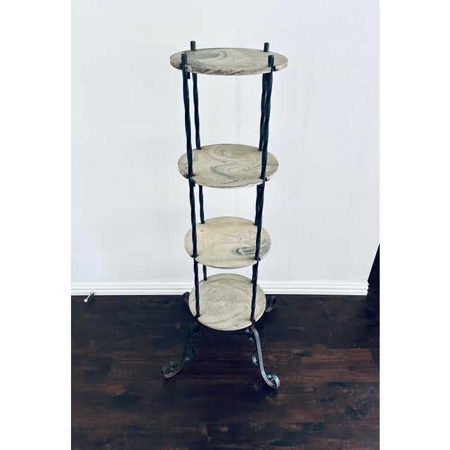 Metal Vintage Wrought Iron and Marble 4-Tiered Etagere For Sale - Image 7 of 9