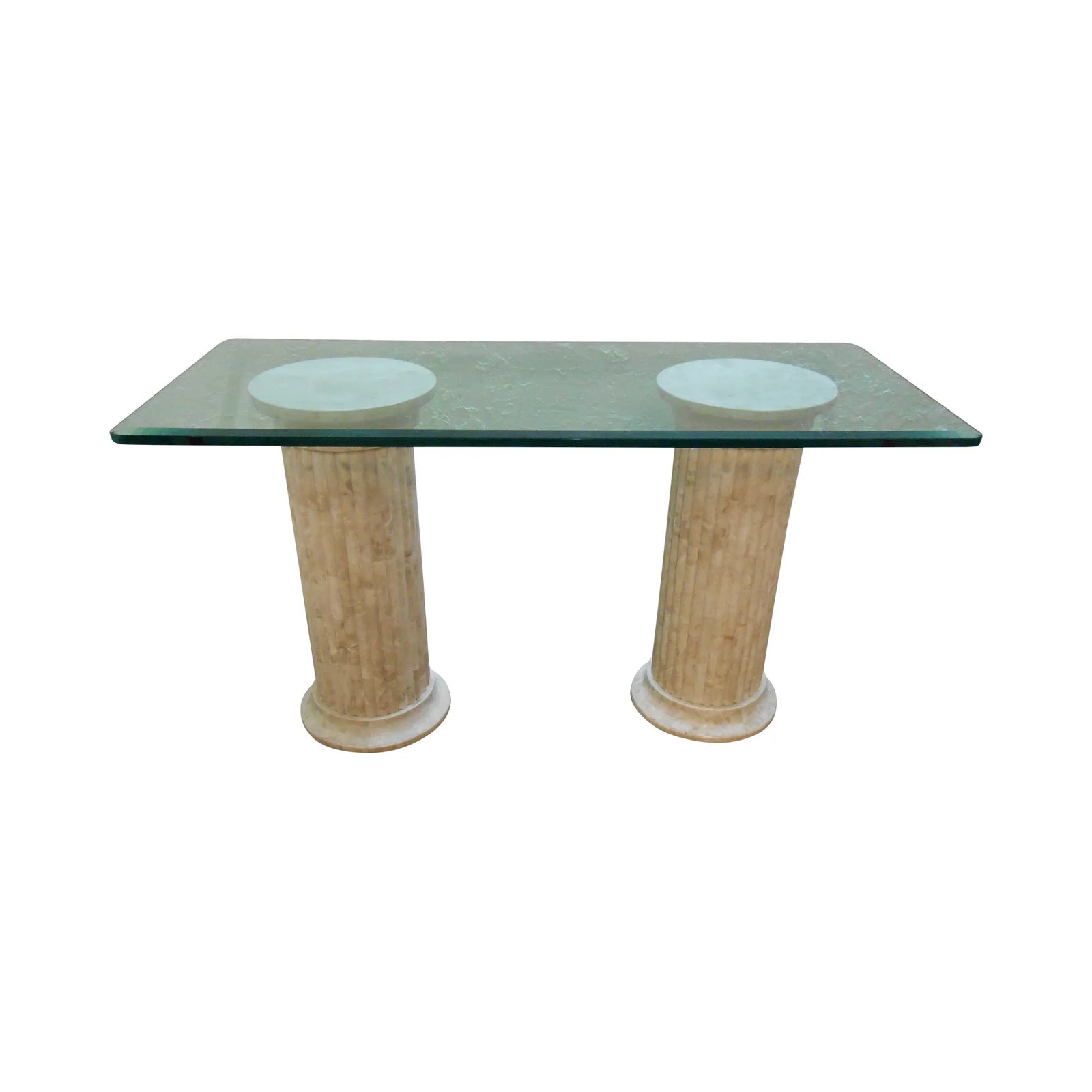 Maitland Smith Tessellated Stone Greek Column Desk | Chairish