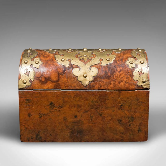1870s Antique Victorian English Burr Walnut Domed Top Caddy For Sale - Image 10 of 13