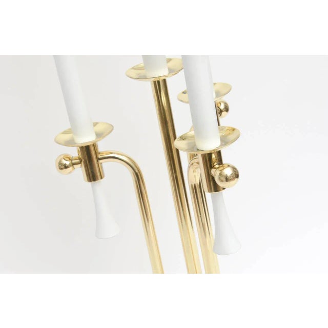 Mid Century Modern Parzinger Style Brass & White Lacquered Metal Tall Table Lamp, Restored For Sale - Image 10 of 11
