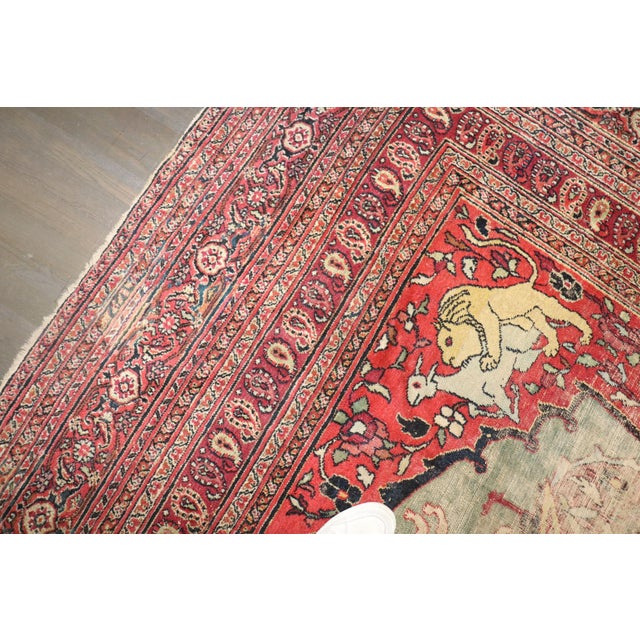Green Hunting Animal Doroksh Persian Distressed Rug , 10'2'' X 12'10'' For Sale - Image 14 of 15