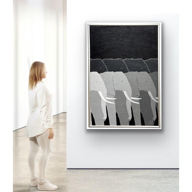 Magnificent large format painting of a herd of elephants. "Giant Tuskers". By 20th-21st c. American artist Tom Taylor (b....