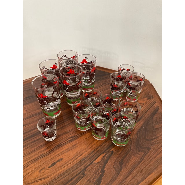 Glass Vintage Hazel Atlas "Fox Hunt" Glassware Set - Mixed Sizes - 15 Pieces For Sale - Image 7 of 10