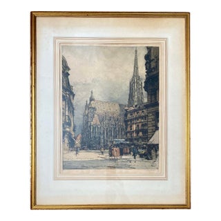 Luigi Kasimir Hand-Colored Etching “St. Stephen’s Cathedral Vienna” — Signed 1928, Limited Edition For Sale