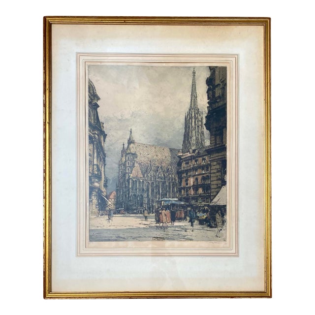 Luigi Kasimir Hand-Colored Etching “St. Stephen’s Cathedral Vienna” — Signed 1928, Limited Edition For Sale