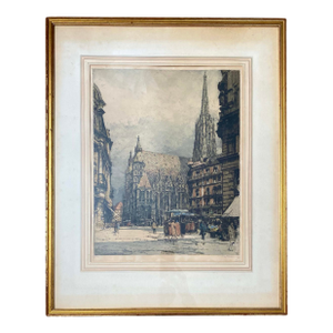 Luigi Kasimir Hand-Colored Etching “St. Stephen’s Cathedral Vienna” — Signed 1928, Limited Edition