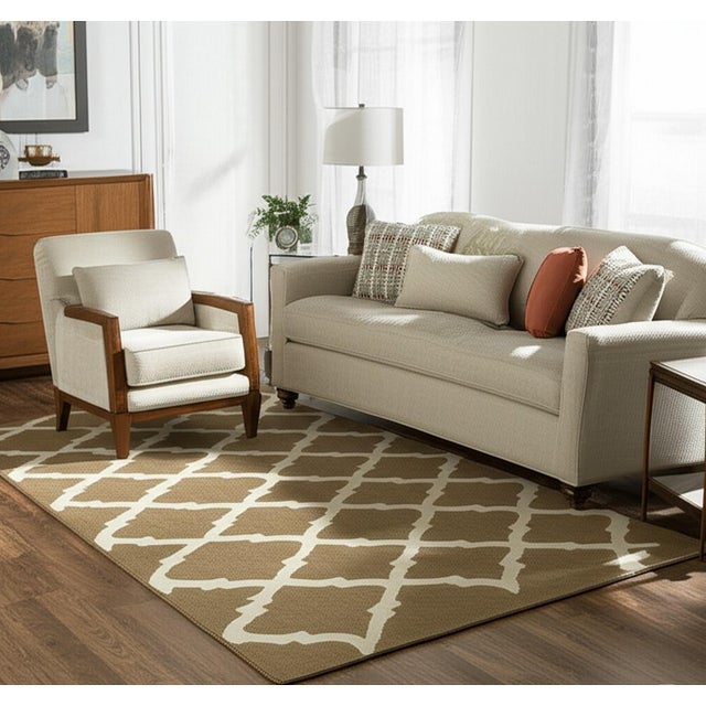 Contemporary 10x14 Iris Moroccan Brown Geometric Modern Flatweave Wool Carpet Rug For Sale - Image 3 of 8